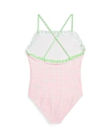 Polo Ralph Lauren Big Girls Gingham Ruffled One-Piece Swimsuit