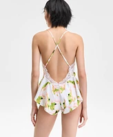 I.n.c. International Concepts Women's Lace-Trim Satin Flutter Romper, Exclusively at Macy's