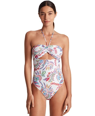 Lauren Ralph Women's Printed Cutout Bandeau One-Piece Swimsuit