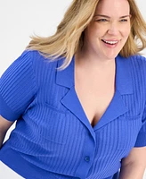 Tahari Asl Plus Short-Sleeve Pointelle Cardigan