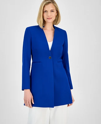 Tahari Asl Women's Twill Notched-Collar One-Button Topper