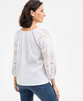 Style & Co Women's Embroidered Cotton Peasant Top, Exclusively at Macy's