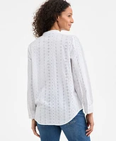 Style & Co Women's Cotton Eyelet-Embroidered Blouse, Exclusively at Macy's