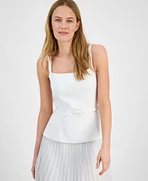 julia jordan Women's Sleeveless Belted Mix-Media Dress