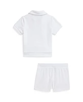 Polo Ralph Lauren Toddler and Little Girls 2-Piece Terry Shirt Short Set