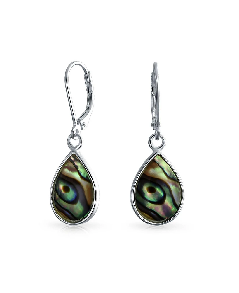 Bling Jewelry Geometric Iridescent Abalone Shell Teardrop Dangle Earrings in Sterling Silver