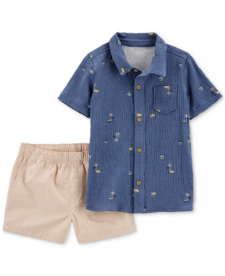 Carter's Toddler Boys Button-Up Shirt & Khaki Shorts, 2 Piece Set