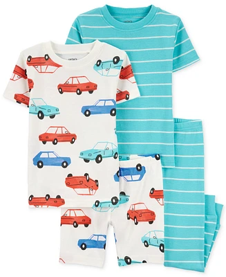 Carter's Toddler Boys Striped Car 100% Snug Fit Cotton Pajamas, 4 Piece Set