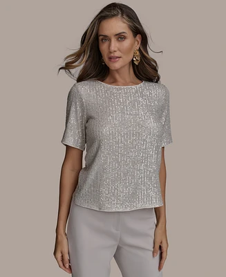 Donna Karan New York Women's Short-Sleeve Sequin Blouse