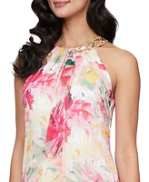 Sl Fashions Petite Beaded Halter Ruffled Chiffon Gown