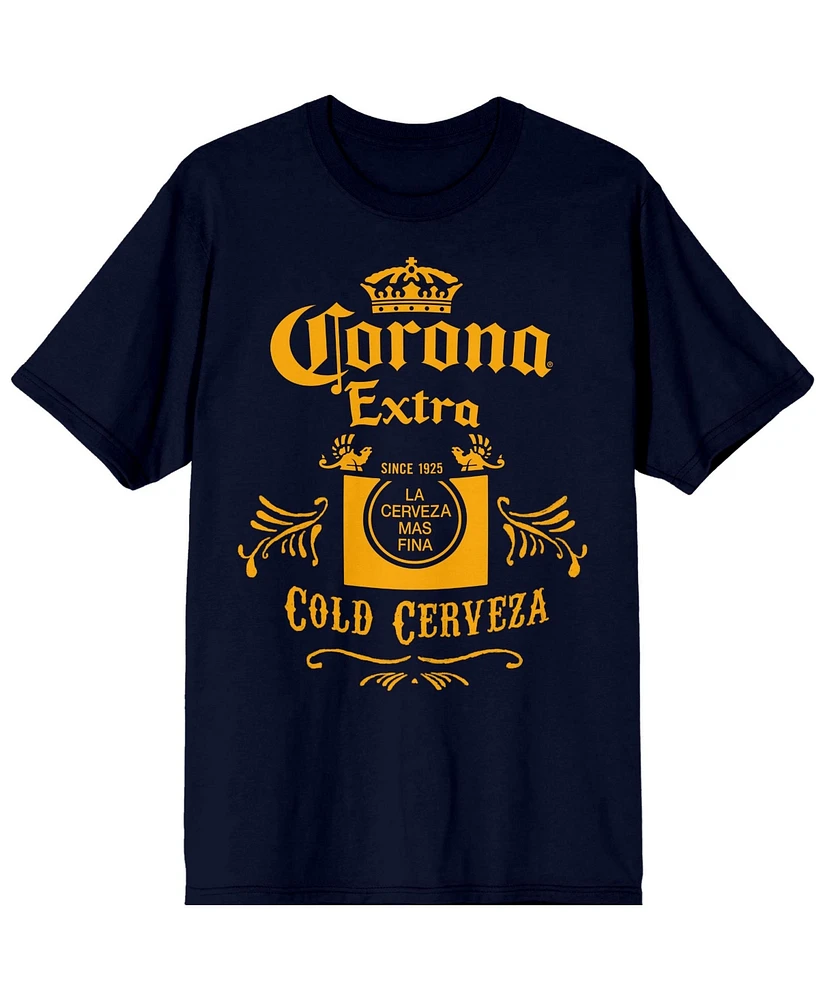 Corona Cold Cerveza Label Men's Navy T-Shirt-3XL