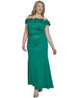 Eliza J Plus 3D Floral Off-The-Shoulder Gown
