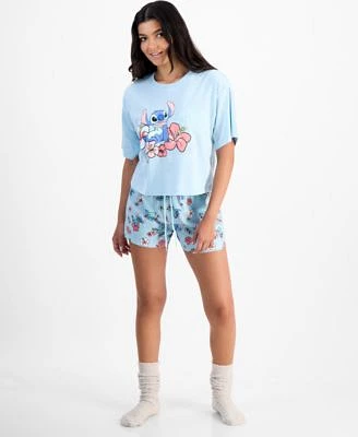Disney Juniors Stitch Floral Graphic T Shirt Pull On Lounge Shorts
