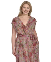 Jessica Howard Plus V-Neck Shoulder-Drape Gown