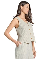 Jones New York Petite Four-Button Pinstripe Vest