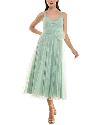 Taylor Women's Flocked Dot Rosette-Trim Midi Dress