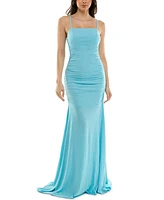 Juniors' Side-Ruched Lace-Up-Back Glitter Gown, Created for Macy's