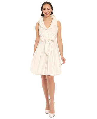 London Times Petite Ruffle-Collar Bubble-Hem Dress