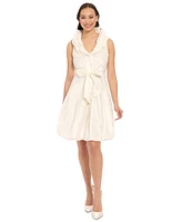 London Times Petite Ruffle-Collar Bubble-Hem Dress