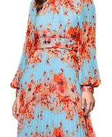 Betsy & Adam Women's Floral-Print Blouson-Sleeve Pleated Gown