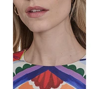 Vince Camuto Petite Placement-Print Cap-Sleeve Midi Dress