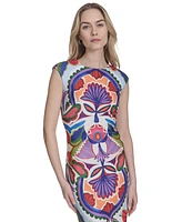 Vince Camuto Petite Placement-Print Cap-Sleeve Midi Dress