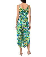 Msk Petite Printed Tie-Waist Sweetheart Wide-Leg Jumpsuit