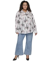 Karl Lagerfeld Paris Plus Whimsical Paris-Print Shirt, Exclusively at Macy's