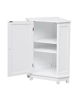 White Bathroom Cabinet Triangle Corner Storage Cabinet with Adjustable Shelf Modern Style Mdf Board