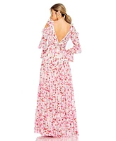 Mac Duggal Women's Ruffle Sleeve Floral Print Gown