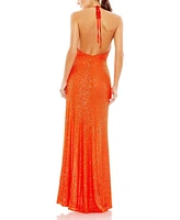 Mac Duggal Women's Sequin Open Back Halter Neck Gown