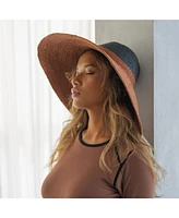 Riri Duo Jute Handwoven Straw Hat In Burnt Sienna & Black