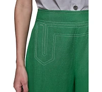 Karl Lagerfeld Paris Petite Linen-Blend Wide-Leg Pants