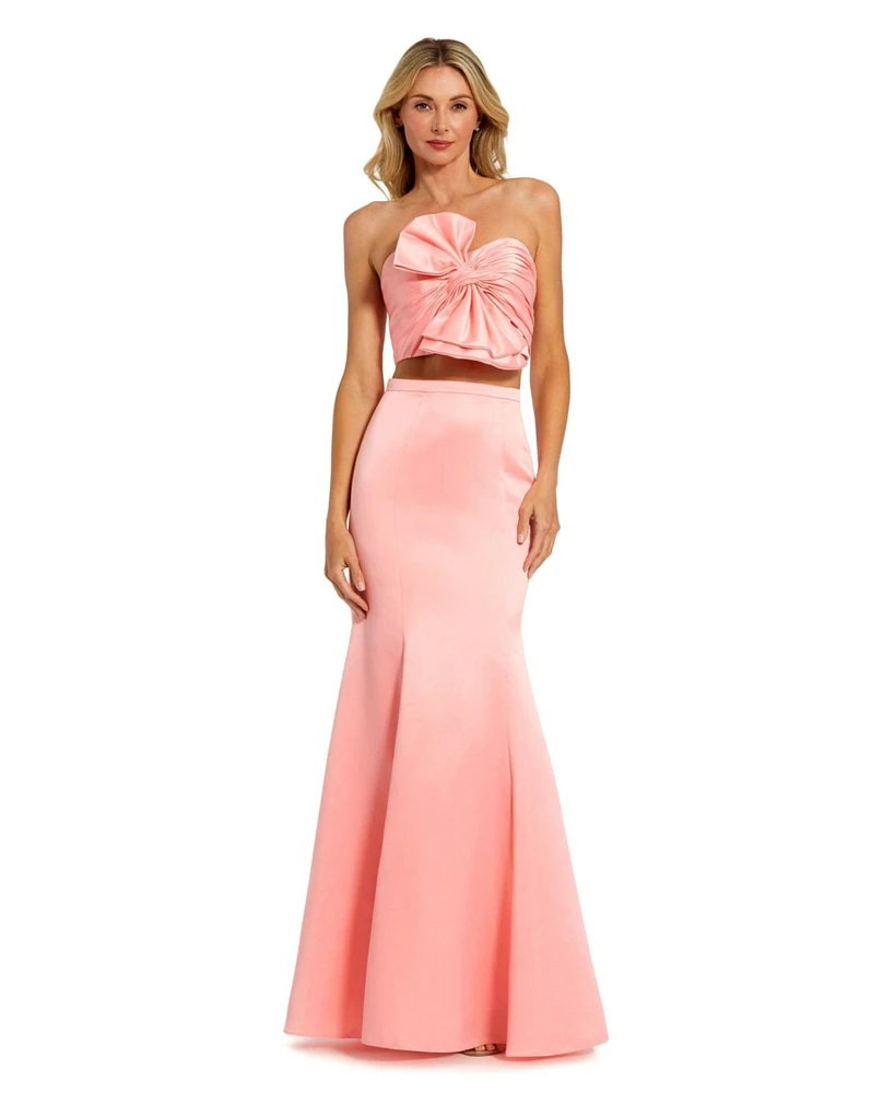 Mac Duggal Women's Strapless Bow Top and Mermaid Skirt 2 Piece Set