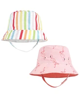 Hudson Baby Baby Girls Hudson 4Pc Sun Protection Hat, Flamingo Rainbow Stripe Flamingo Tropical, 12-24 Months