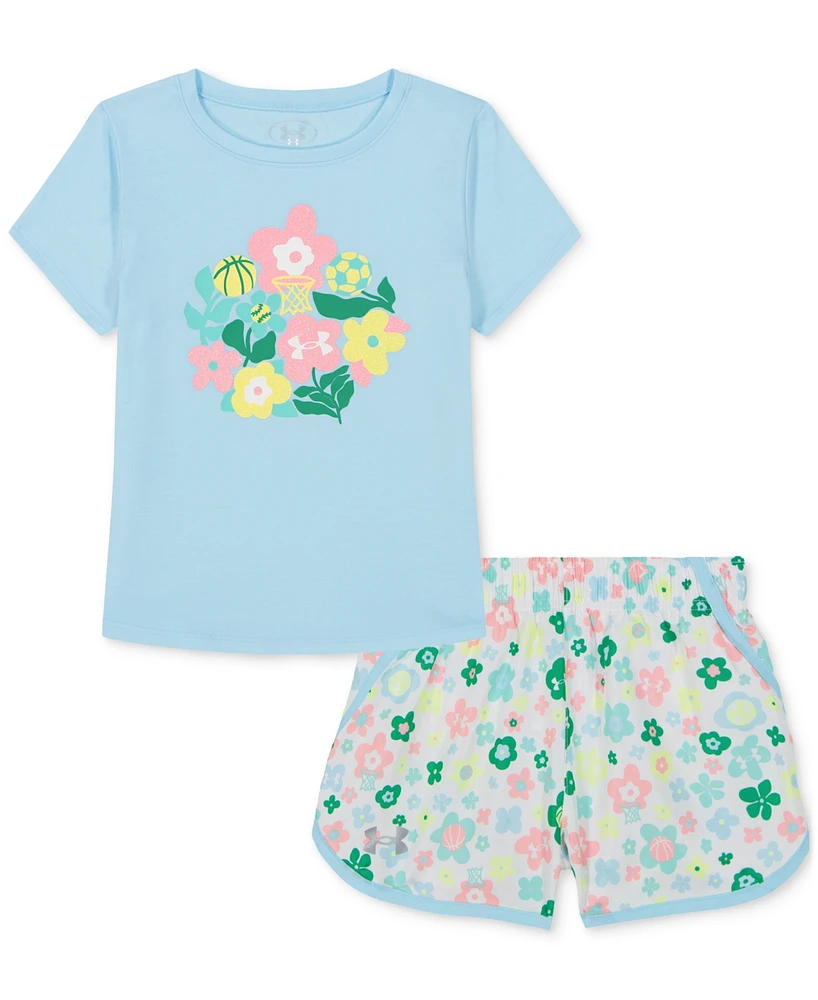 Under Armour Toddler & Little Girls T-Shirt & Printed Woven Shorts, 2 Piece Set