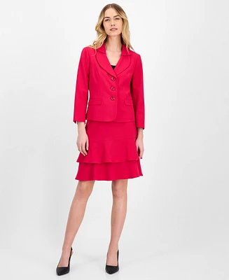 Le Suit Women's Tulip Collar Jacket & Tiered Skirt Suit, Regular Petite