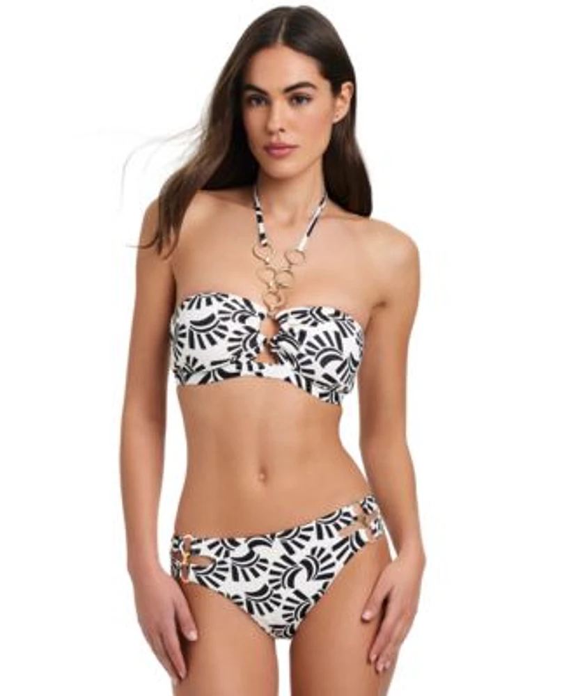 Red Carter Womens Chain Trim Shirred Bandeau Bikini Top Hipster Bikini Bottoms