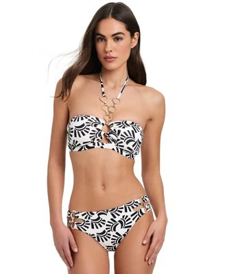 Red Carter Womens Chain Trim Shirred Bandeau Bikini Top Hipster Bikini Bottoms