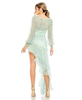 Mac Duggal Women's V Neck Empire Sleeve High Low Dress