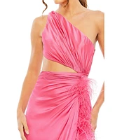 Mac Duggal Women's One Shoulder Key Hold Detail With Feather Lining