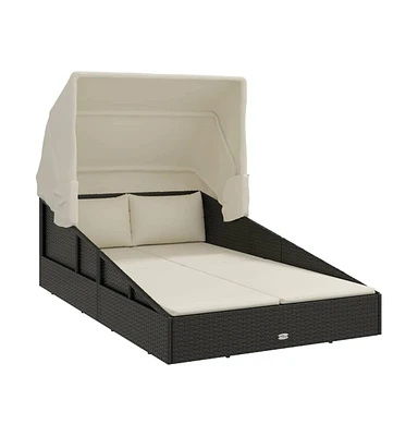 Sunbed with Foldable Roof 78.7"x44.9"x50.4" Poly Rattan