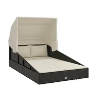Sunbed with Foldable Roof 78.7"x44.9"x50.4" Poly Rattan