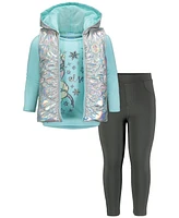 Frozen Toddler Girls Zip Up Vest T-Shirt and Leggings 3 Piece Outfit Set
