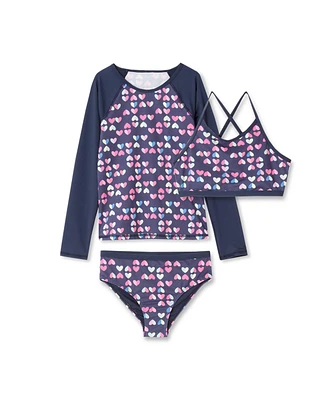 Lands' End Big Girls Plus Chlorine Resistant Rash Guard Bikini Swimsuit Set