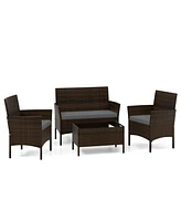 Gymax 4 Pcs Outdoor Wicker Furniture Set Patio Rattan Conversation Set w/ Chair & Loveseat
