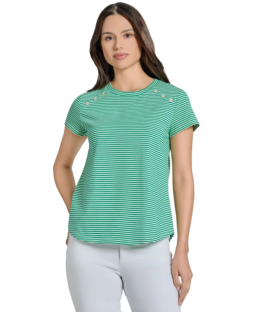 Jones New York Petite Button Detailed T-Shirt