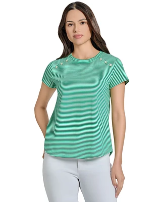 Jones New York Petite Button Detailed T-Shirt