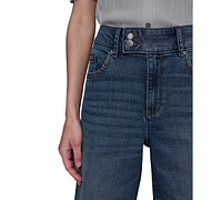 Karl Lagerfeld Paris Petite Scalloped-Hem Cropped Wide-Leg Jeans