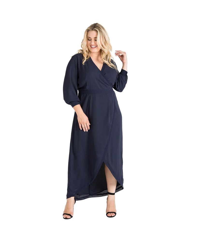 Standards & Practices Plus Tulip High Low Chiffon Wrap Dress Maxi Length